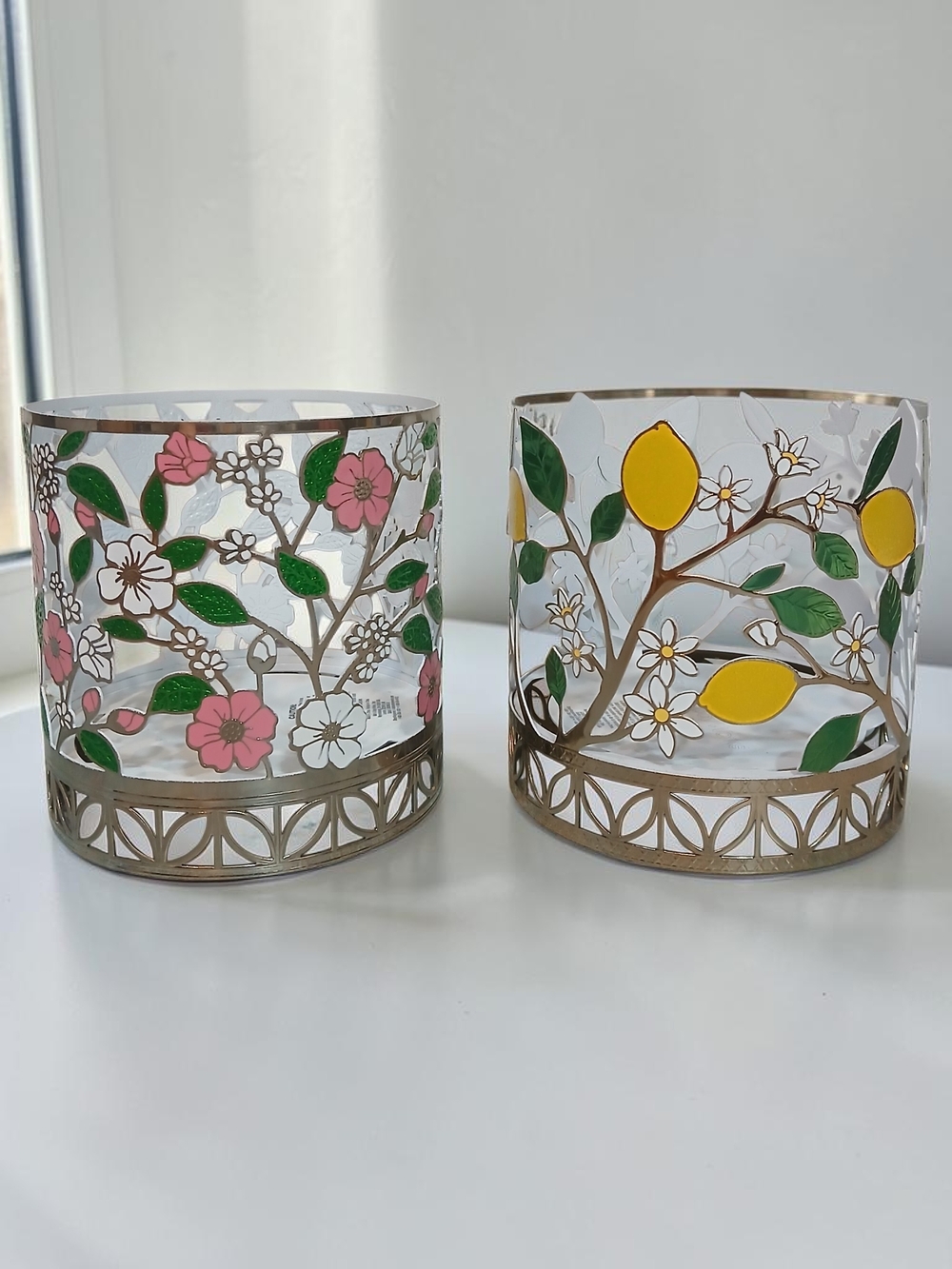 Decorative Floral Candle Holders - Pink & Yellow